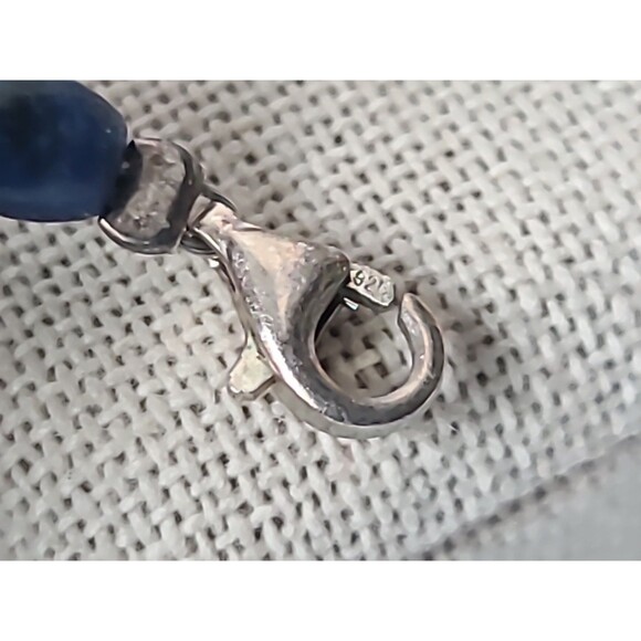 925 Sterling Silver Sodalite & Brushed Silver Beaded Extra Long Necklace Vintage - Picture 6 of 10